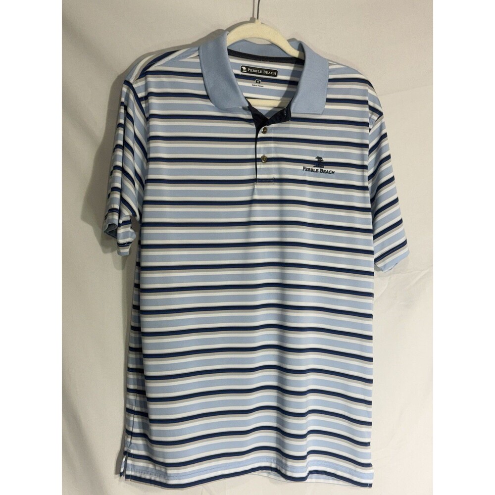 Men’s Blue White Striped Pebble Beach Polo Sz M